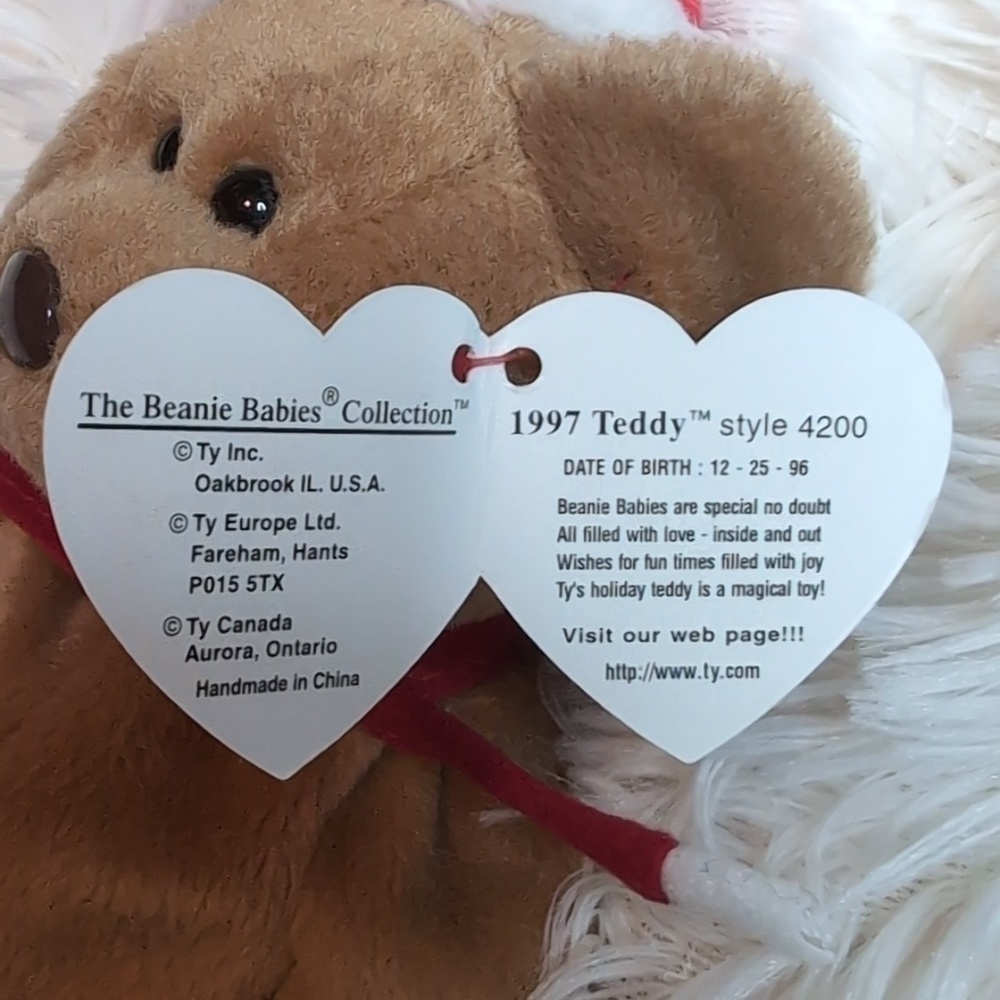 TY Beanie Babies 1997 TEDDY Bear retired vintage stuffed animal toy BD 12-25-96 - Picture 7 of 8